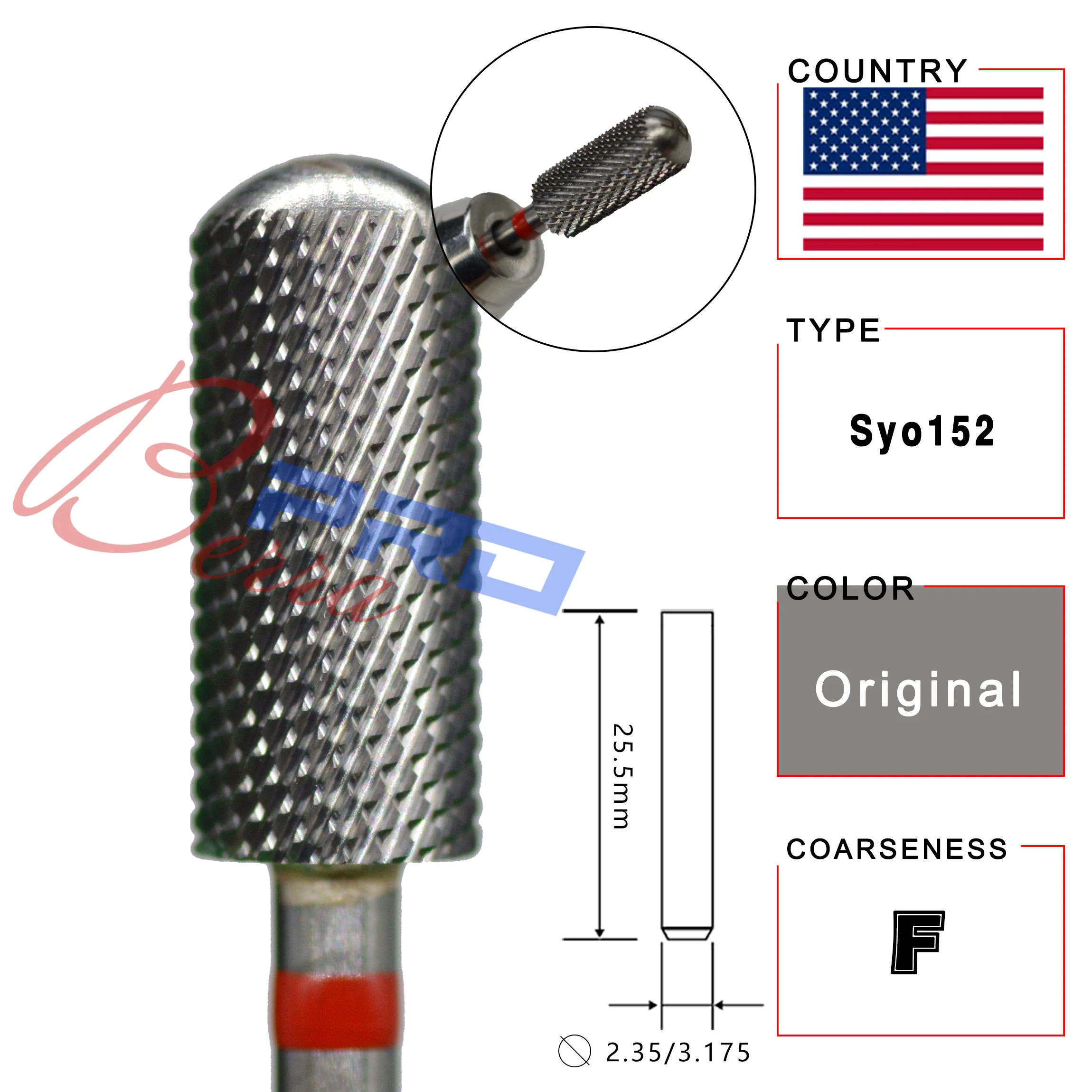 RolinStar 5.35 Small Round Top Barrel Gold Carbide Manicure Nail Drill Bit File Accessories 8 Different