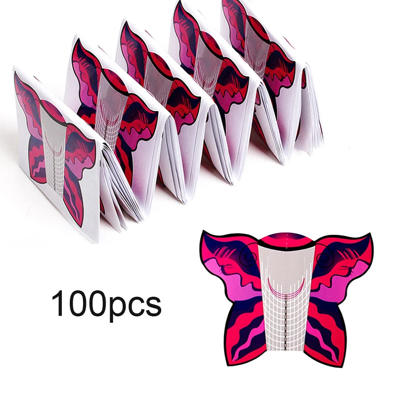 100Pcs Nail Forms For French Nails Tips Extension, UV Gel Building Self Adhesive Paper Molds Stencil