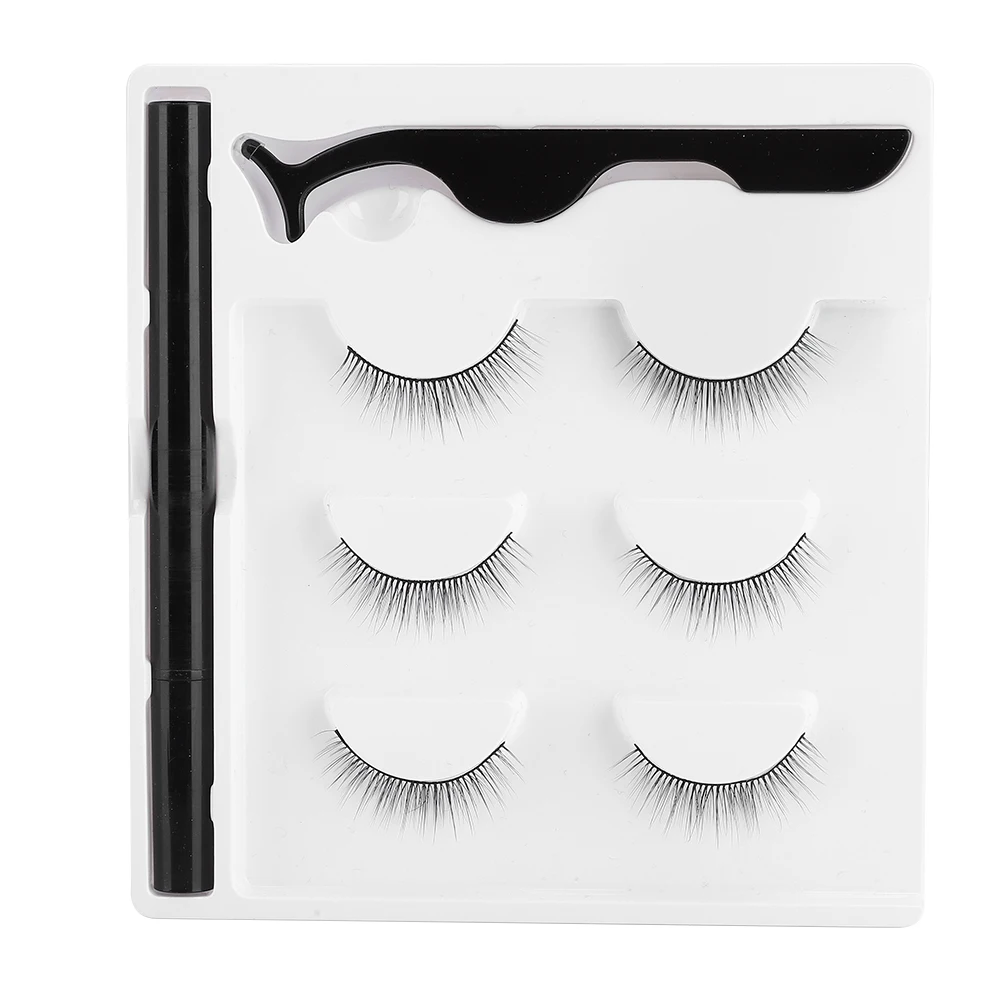 3 Pairs Fashion Magnetic False Eyelashes Waterproof Magnetic Eyeliner Pen Tweezers Portable Set Natural Eyelashes Makeup Set
