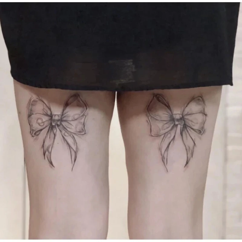 New 2021 Dark Bow Faux Tatouage Stickers Temporary Women Sexy Transferable Tattoo  Body Art Waterproof Long Lasting Thigh Tattoo
