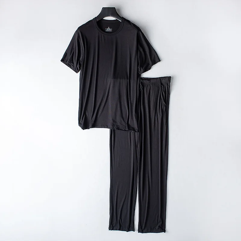 Men's Spring And Summer New Modal Pajamas Two-piece Short-sleeved Trousers Thin Large Size Loose Sports Home Wear Suit Sleepwear