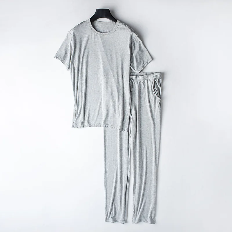 Men's Spring And Summer New Modal Pajamas Two-piece Short-sleeved Trousers Thin Large Size Loose Sports Home Wear Suit Sleepwear
