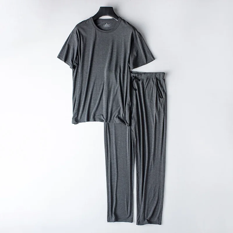 Men's Spring And Summer New Modal Pajamas Two-piece Short-sleeved Trousers Thin Large Size Loose Sports Home Wear Suit Sleepwear