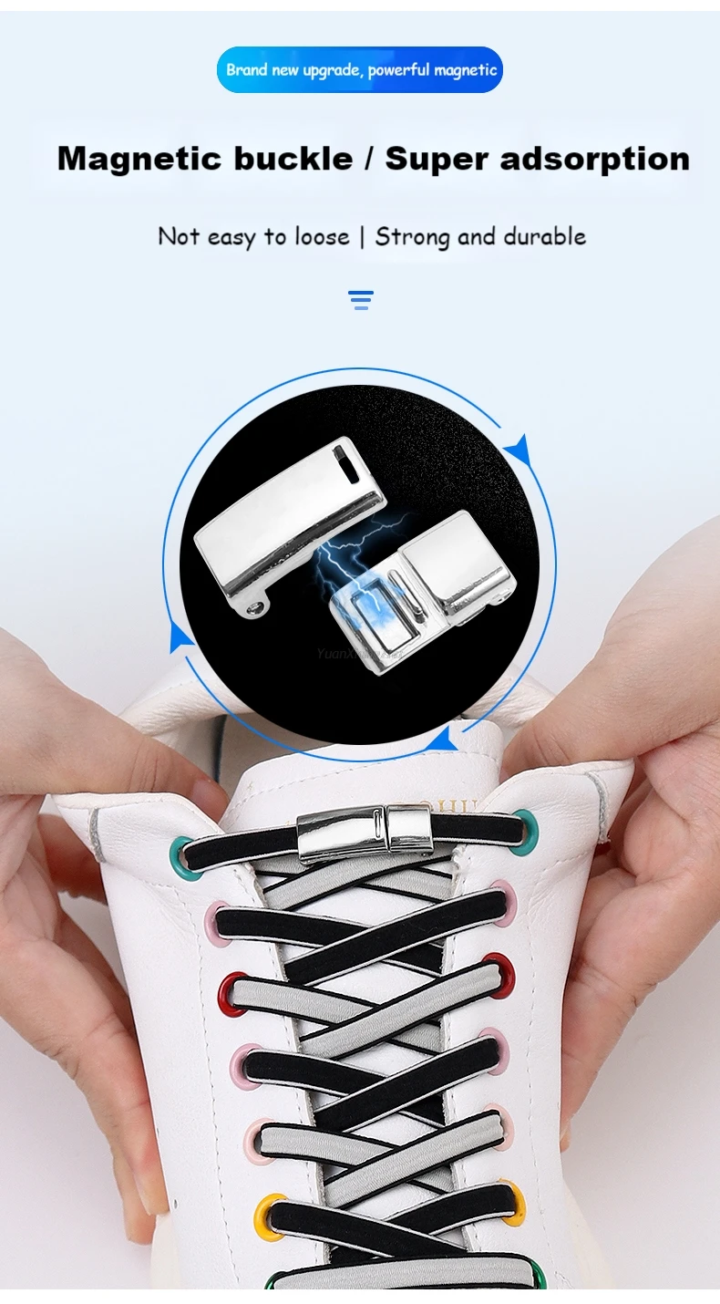 Magnetic Lock No tie Shoe laces Double color Elastic Shoelaces Sneakers for Shoelace Kids Adult Laces One Size Fits All Shoes