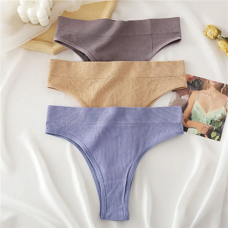 FINETOO Women's Panties Seamless High Waisted Thongs Woman Comfortable Briefs 9 Colors S-XL Sexy Underpants For Women