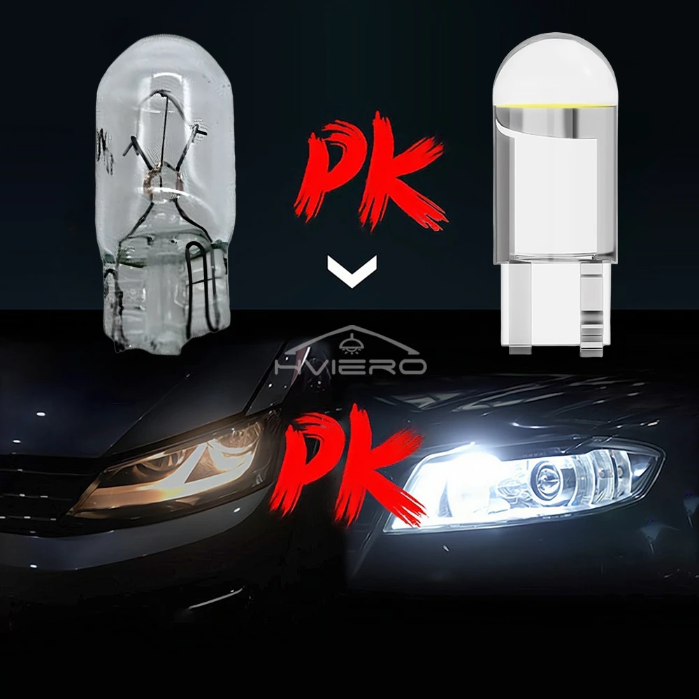 2PCS W5W 194 T10 Glass Housing Cob LED Home Bulb 6000K Wedge License Plate Lamp Dome Light White Diedo Auto Interior Read 12V DC
