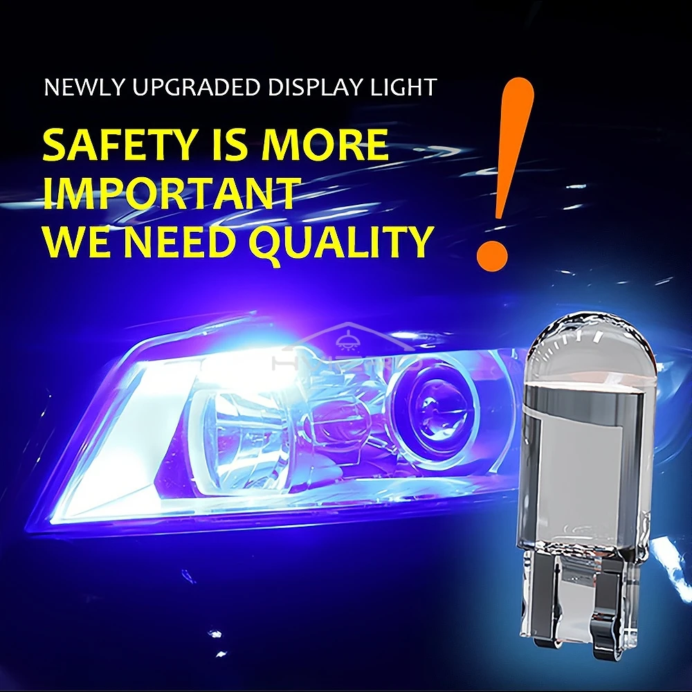2PCS W5W 194 T10 Glass Housing Cob LED Home Bulb 6000K Wedge License Plate Lamp Dome Light White Diedo Auto Interior Read 12V DC