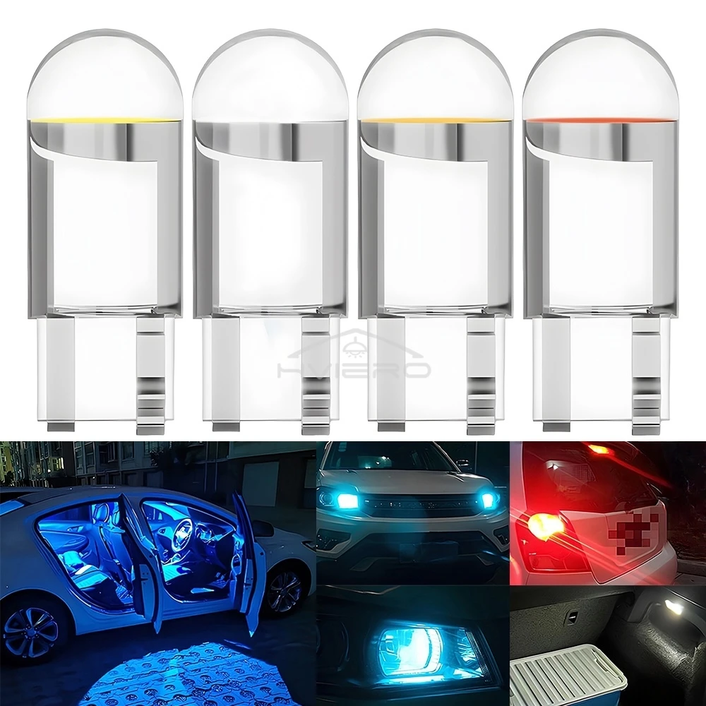 2PCS W5W 194 T10 Glass Housing Cob LED Home Bulb 6000K Wedge License Plate Lamp Dome Light White Diedo Auto Interior Read 12V DC