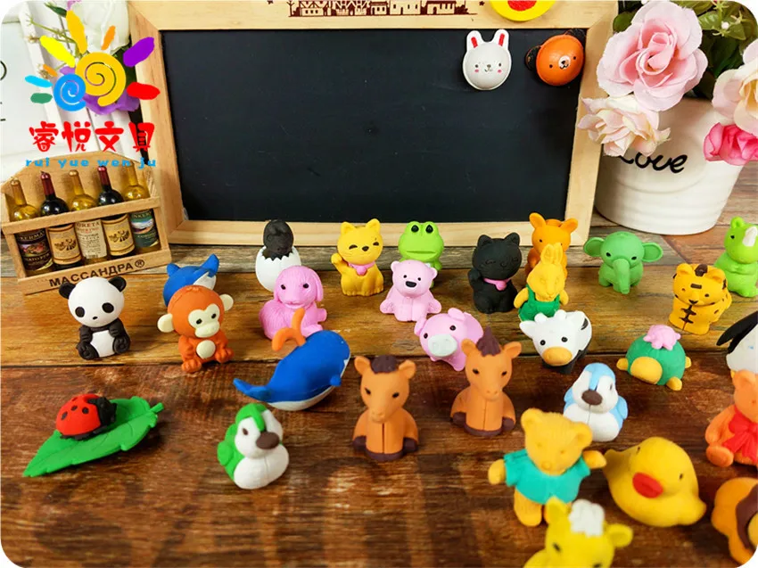 30/Pcs Creative Cute Animal Eraser Individual Package Detachable Eraser Student Prize Stationery Wholesale