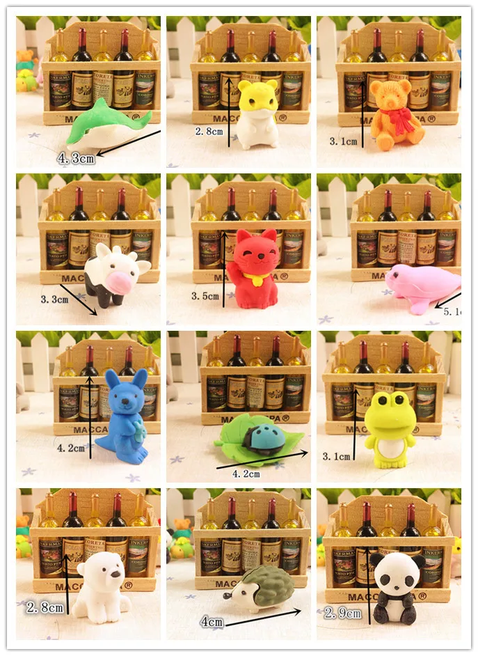30/Pcs Creative Cute Animal Eraser Individual Package Detachable Eraser Student Prize Stationery Wholesale