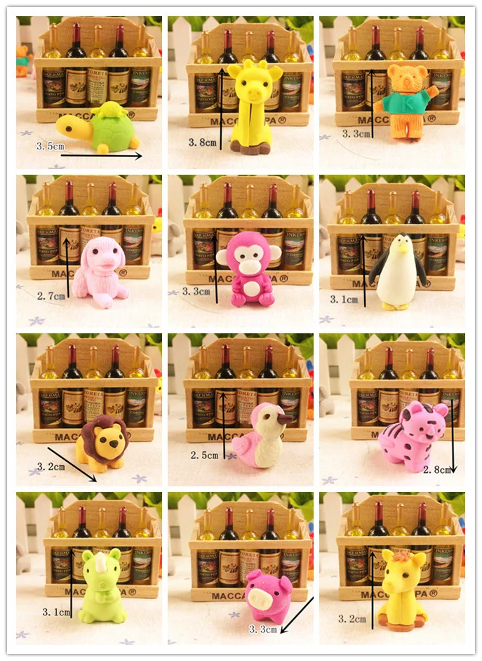 30/Pcs Creative Cute Animal Eraser Individual Package Detachable Eraser Student Prize Stationery Wholesale