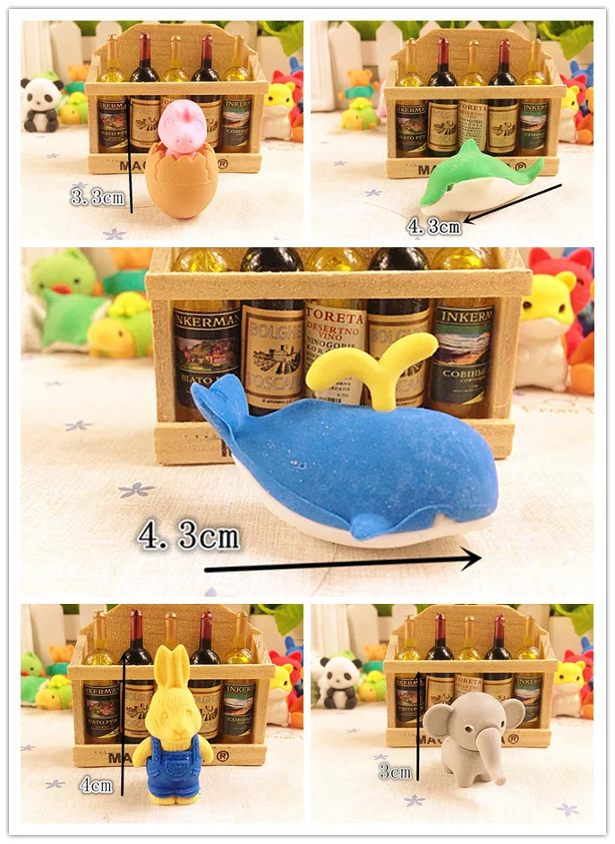 30/Pcs Creative Cute Animal Eraser Individual Package Detachable Eraser Student Prize Stationery Wholesale