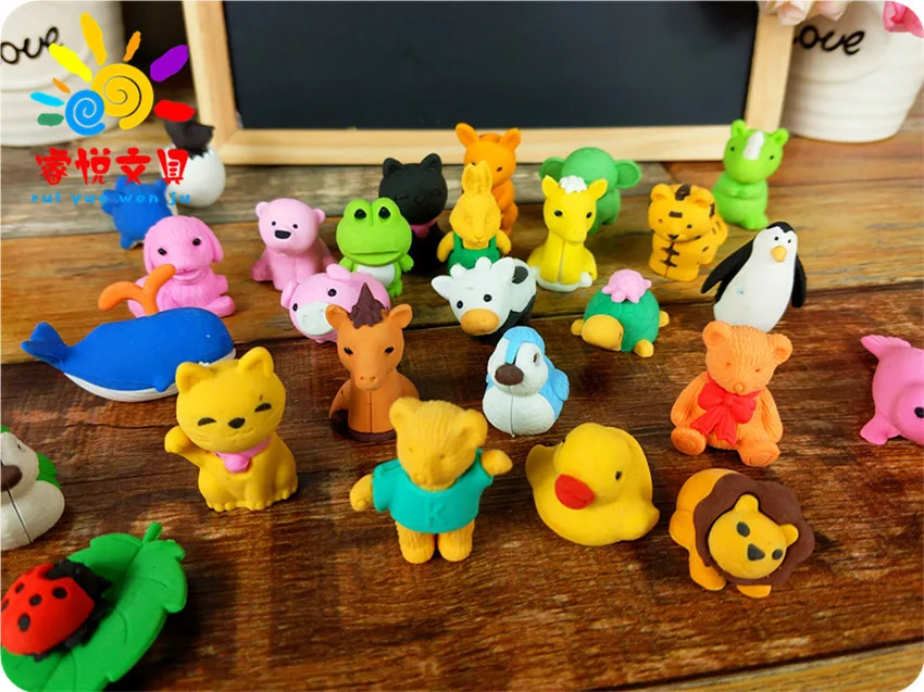 30/Pcs Creative Cute Animal Eraser Individual Package Detachable Eraser Student Prize Stationery Wholesale