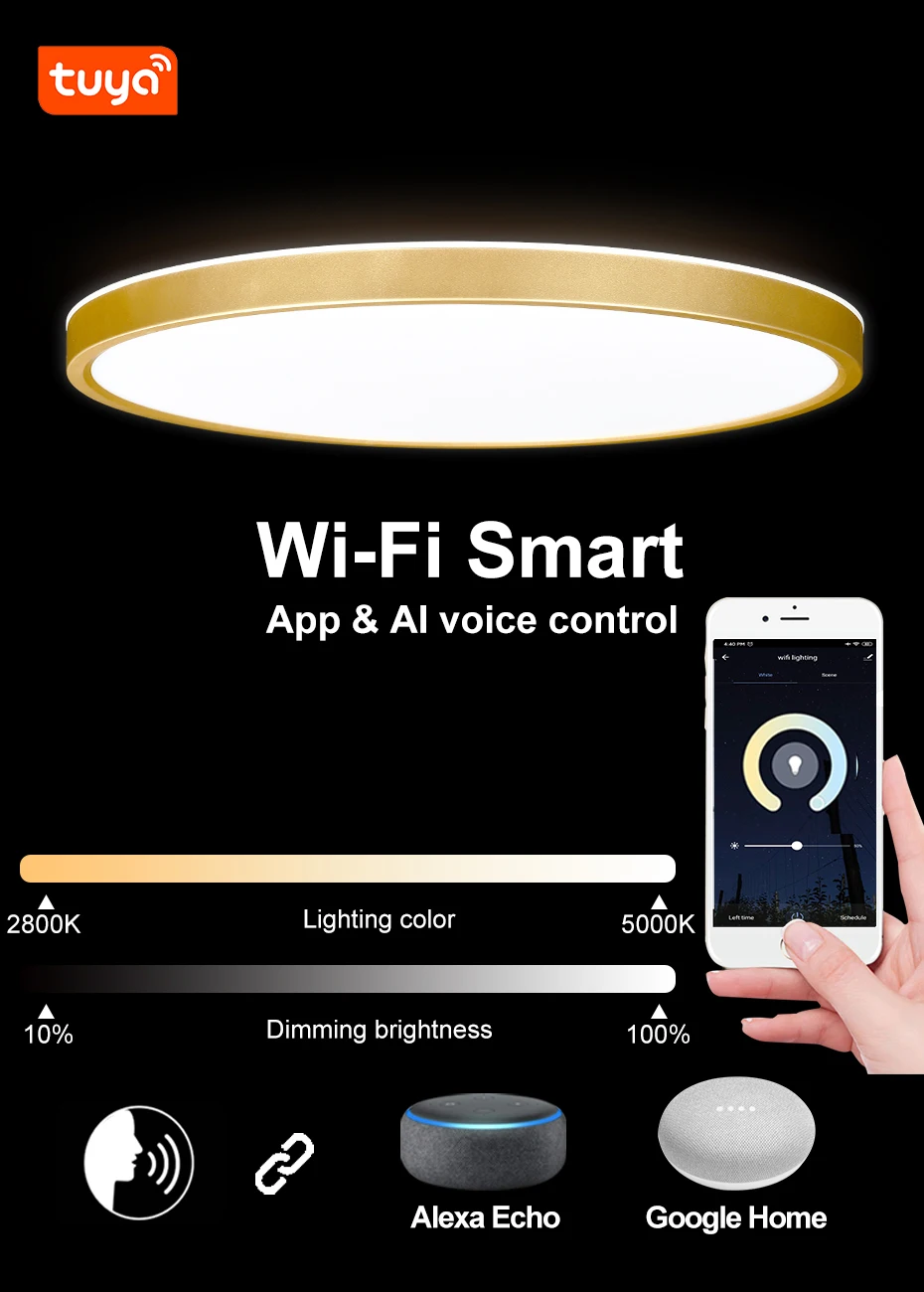 Modern Led Smart Ceiling Light Golden Wood Grain Dimmable Home Lighing WiFi Tuya App Voice Control Surface Mounting Ceiling Lamp