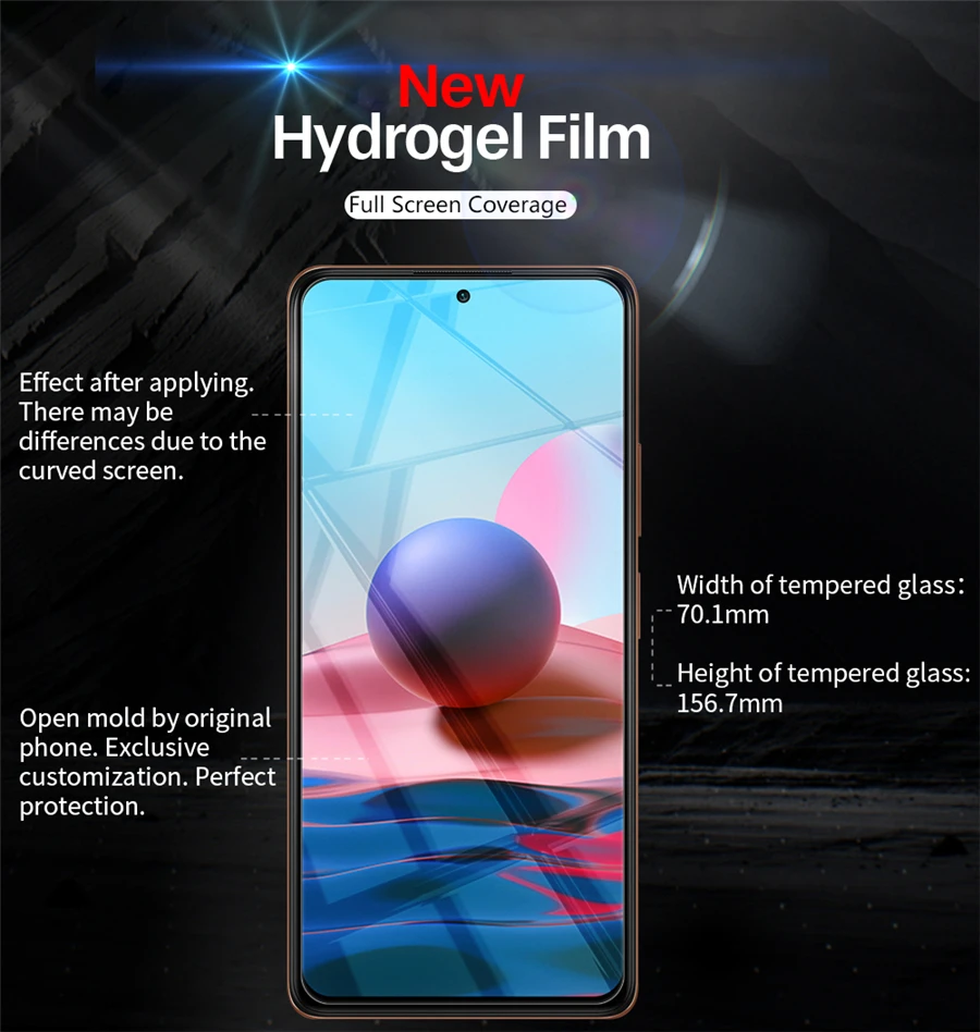 10000D Hydrogel Film For Xiaomi Redmi Note 10 9 8 Pro Screen Protector For Redmi 10 9C 8 7 6 9A K40 Pro Note 10S 9 8 T Not Glass