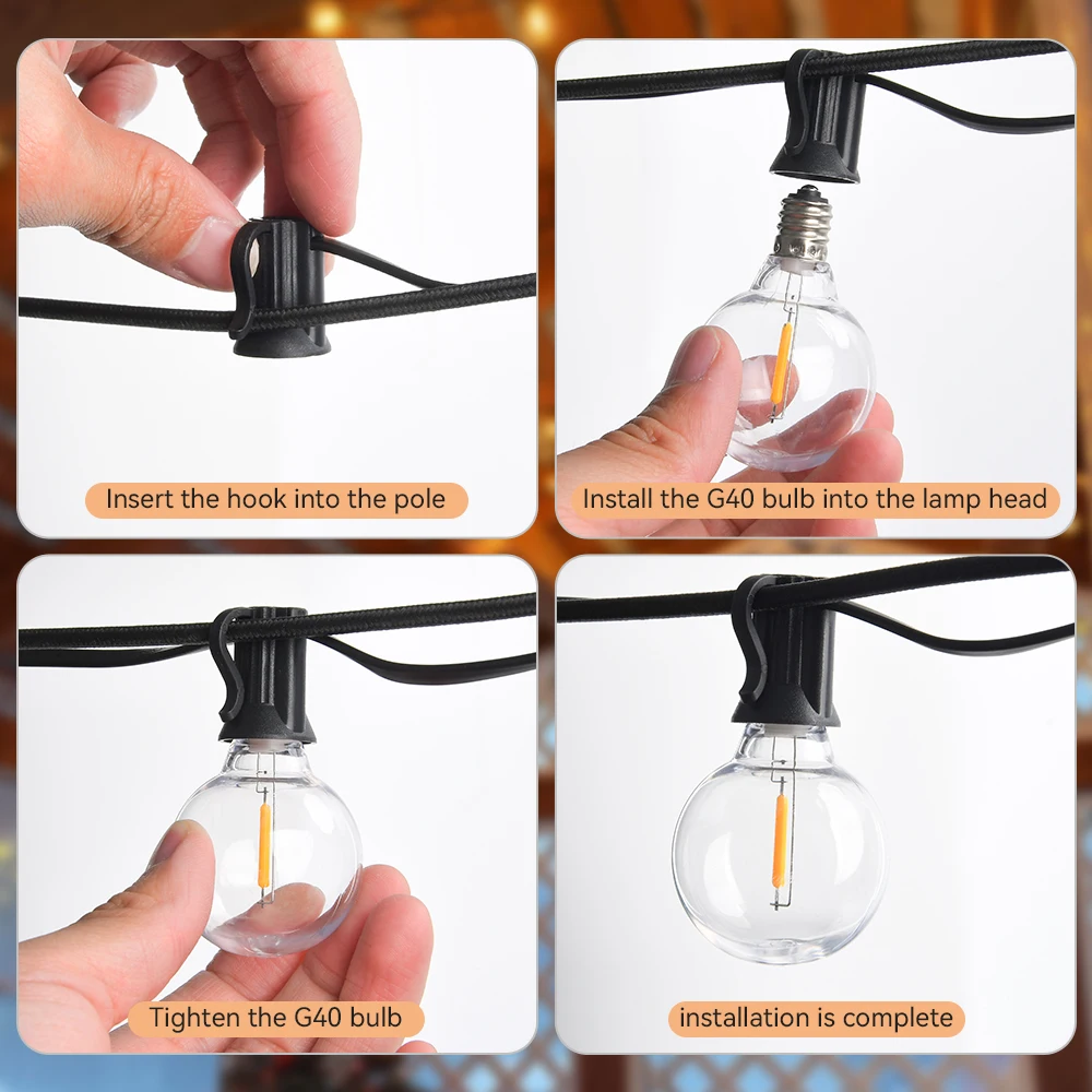 LED String Light G40 Shatterproof Light String IP44 Patio Light Outdoor Garland Light For Garden Wedding Decoration 18M 26M 45M