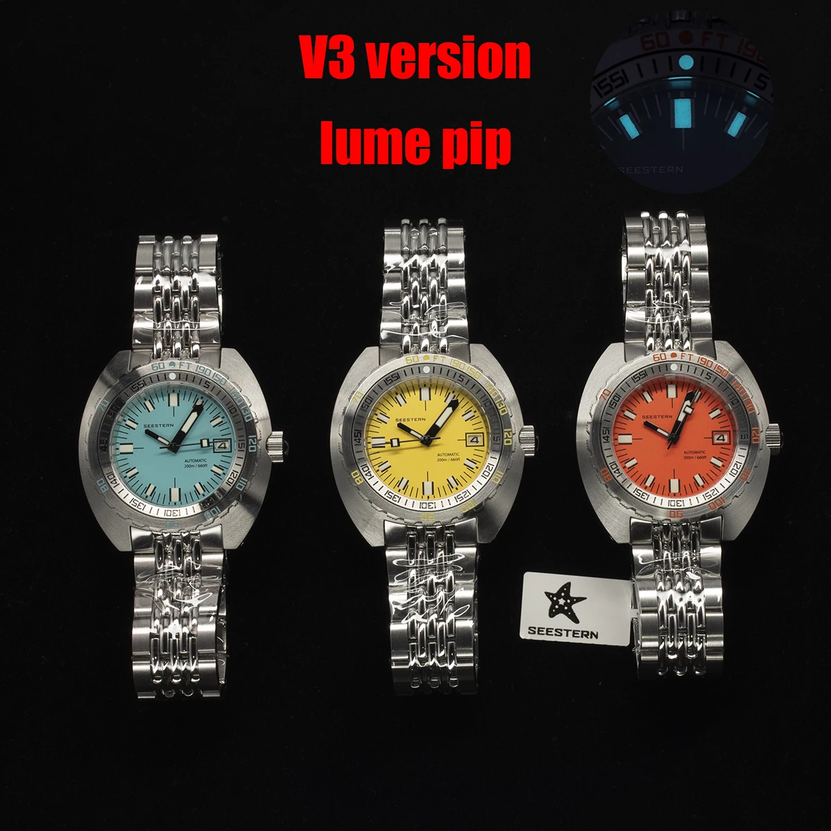 Top Brand Diver Watch Men SUB300T Automatic Mechanical Sapphire Glass Luminous Date 200m Turn Bracelet Seestern Wristwatch Retro