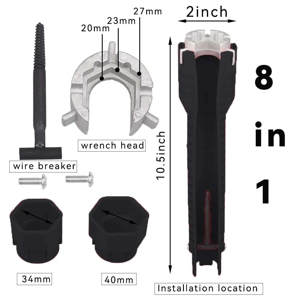 8 In 1 Flume Wrench Anti-slip Kitchen Sink Key Repair Wrench Bathroom Faucet Assembly Plumbing Installation Wrench Set