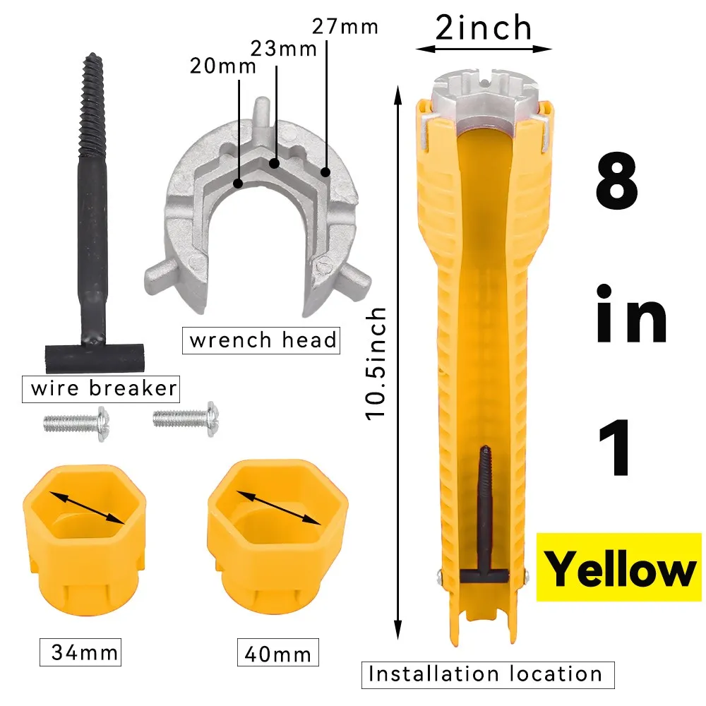 8 In 1 Flume Wrench Anti-slip Kitchen Sink Key Repair Wrench Bathroom Faucet Assembly Plumbing Installation Wrench Set