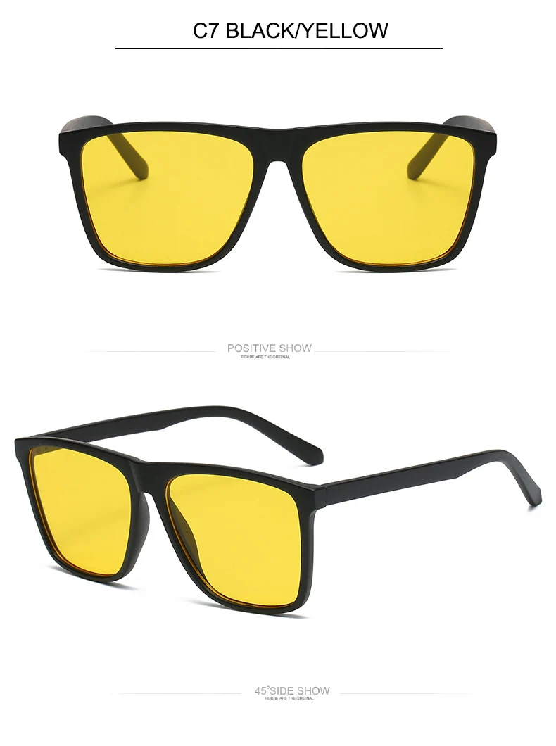 OEC CPO Square Men Sunglasses Big Frame Sunglasses Women Fashion Yellow Lens Sun Glasses Female Drive Beach Eyewear UV400 Glass