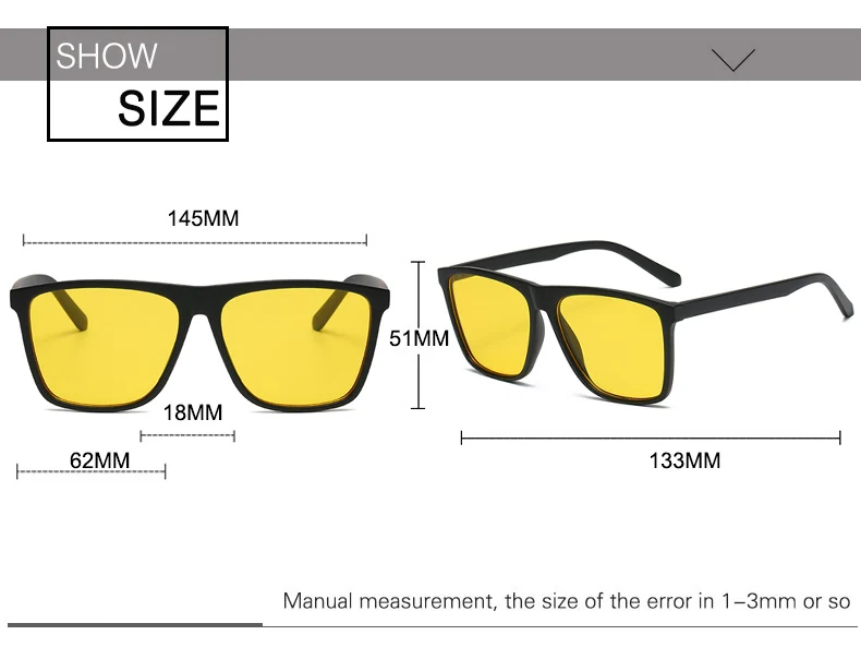 OEC CPO Square Men Sunglasses Big Frame Sunglasses Women Fashion Yellow Lens Sun Glasses Female Drive Beach Eyewear UV400 Glass