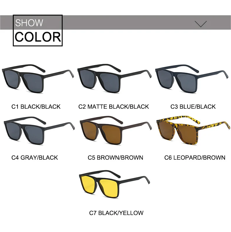 OEC CPO Square Men Sunglasses Big Frame Sunglasses Women Fashion Yellow Lens Sun Glasses Female Drive Beach Eyewear UV400 Glass