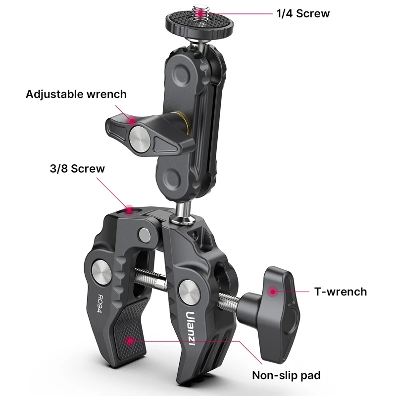Ulanzi Metal Super Clamp with Double Ballhead Magic Arm for Camera Light Mic Video Monitor Clamp 1/4 3/8 Thread For Rods Hook