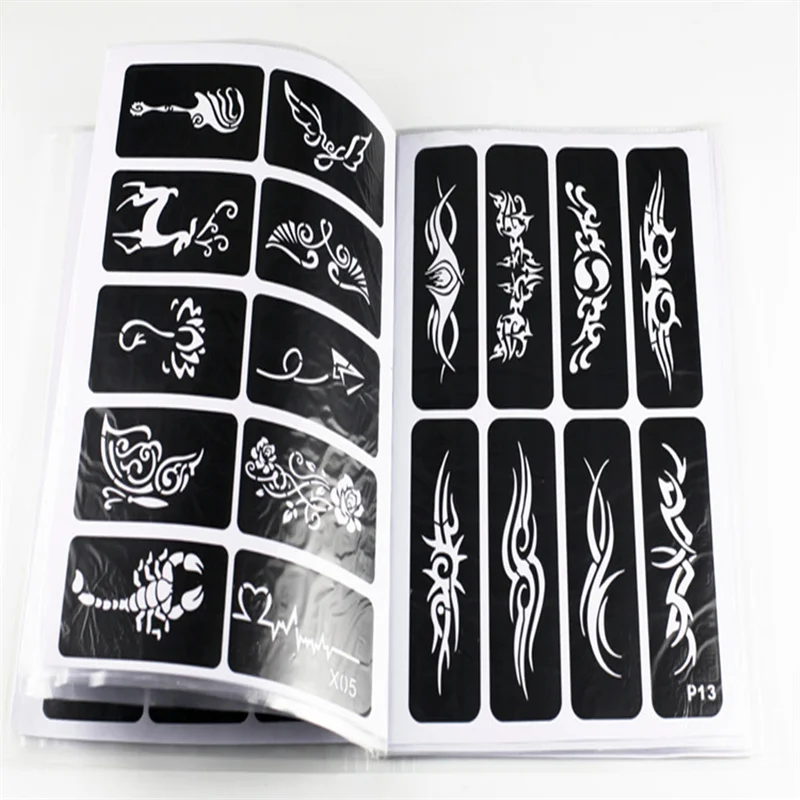 1 Book 635 Semi-Permanent Pattern Template Album Hollow English Color Drawing Book Tattoo Printing Sticker