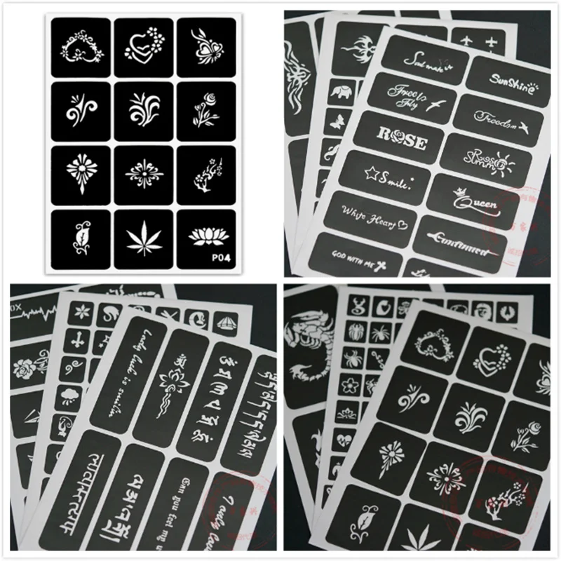 1 Book 635 Semi-Permanent Pattern Template Album Hollow English Color Drawing Book Tattoo Printing Sticker