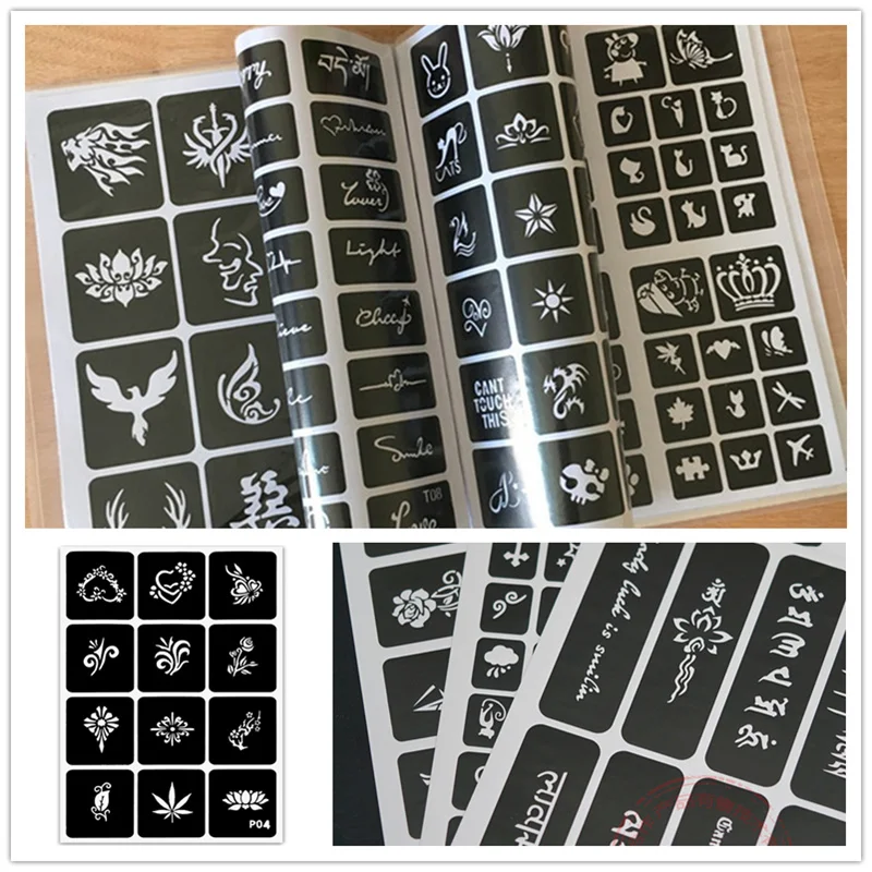 1 Book 635 Semi-Permanent Pattern Template Album Hollow English Color Drawing Book Tattoo Printing Sticker