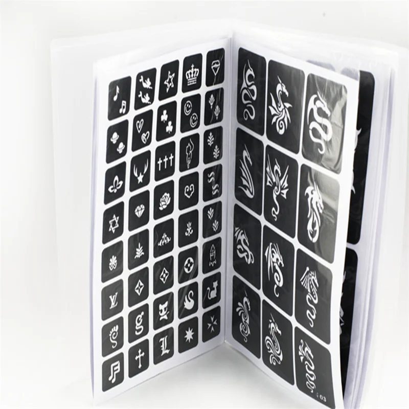 1 Book 635 Semi-Permanent Pattern Template Album Hollow English Color Drawing Book Tattoo Printing Sticker