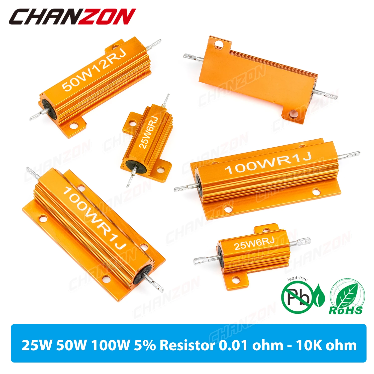 2pcs/Pack 25W 50W 100W Wirewound Metal Resistors 0.1 0.33 1 6 8 10 12 15 20 25 50 75 100 500 1K 10K K Ohm High Power Resistance