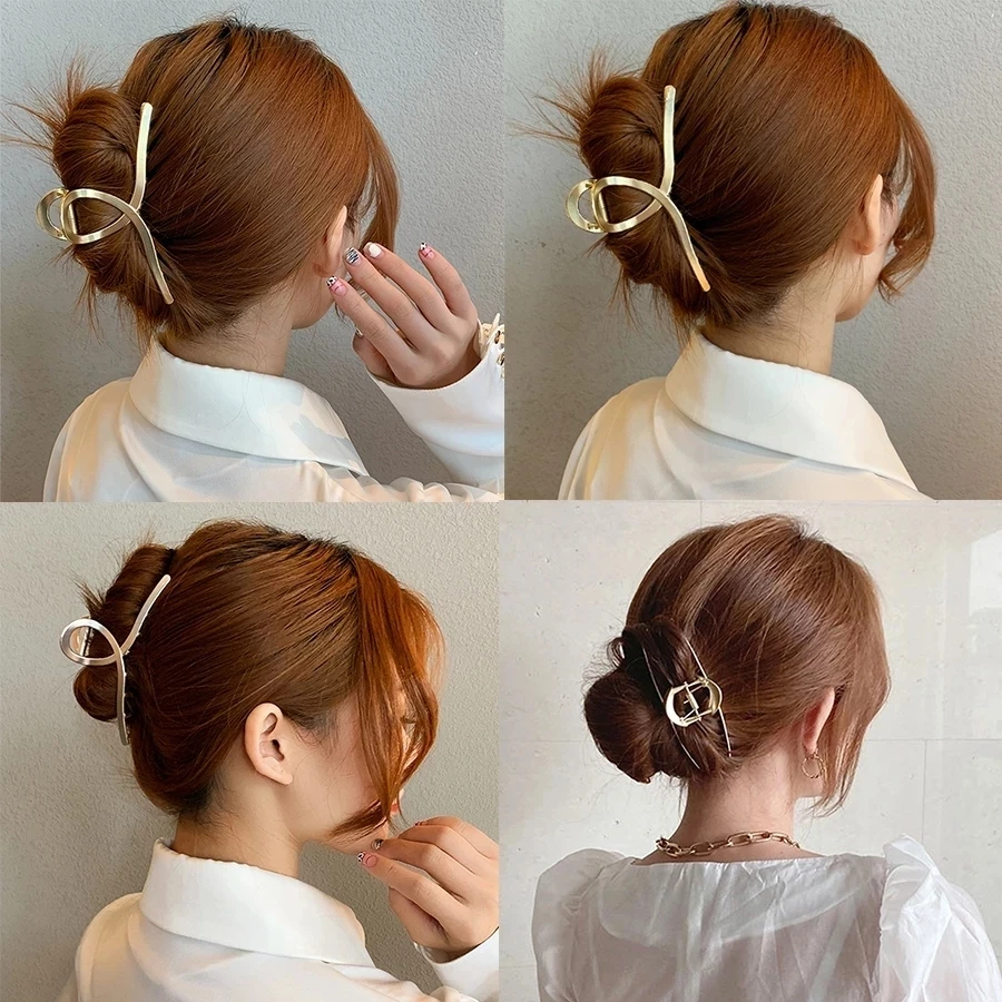 2021 New Women Elegant Gold Hollow Geometric Metal Hair Claw Vintage Hair Clips Headband Hairpin Hair Crab Hair Accessories
