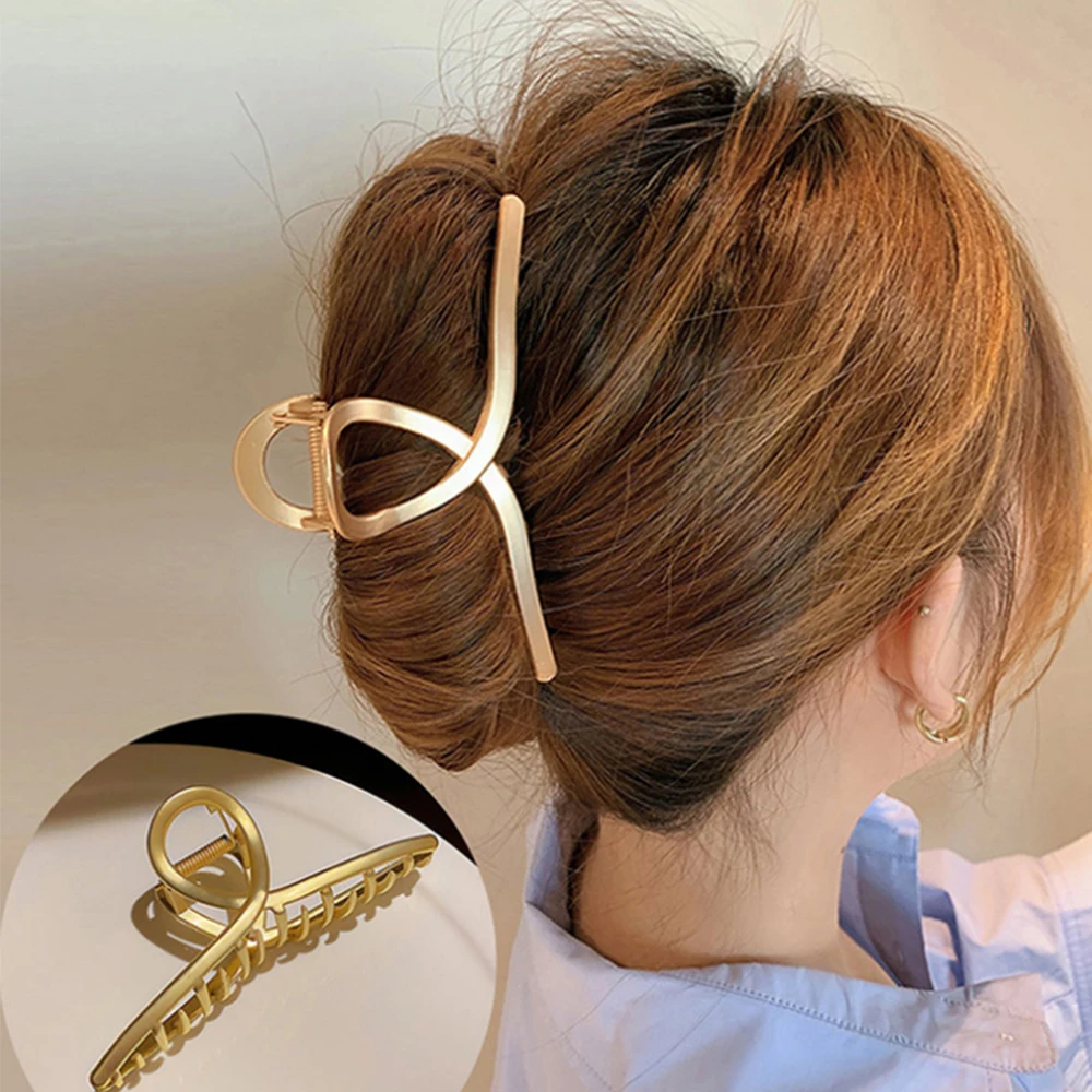 2021 New Women Elegant Gold Hollow Geometric Metal Hair Claw Vintage Hair Clips Headband Hairpin Hair Crab Hair Accessories