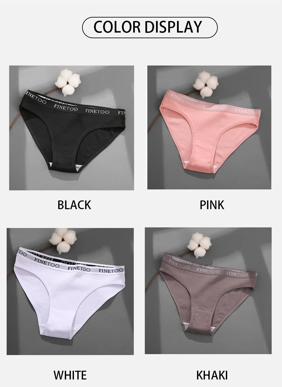 FINETOO 3Pcs/Set Women's Cotton Panties Fashion Letter Underpants Female Low-rise Briefs Underwear Sexy Ladies Lingerie M-2XL