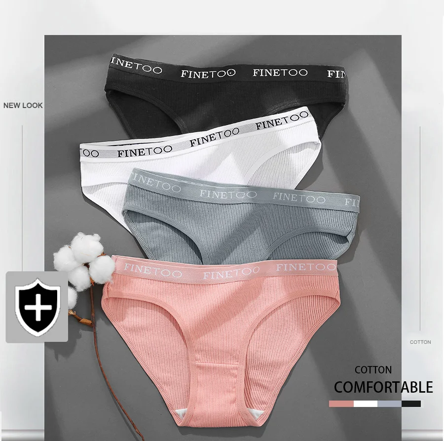 FINETOO 3Pcs/Set Women's Cotton Panties Fashion Letter Underpants Female Low-rise Briefs Underwear Sexy Ladies Lingerie M-2XL