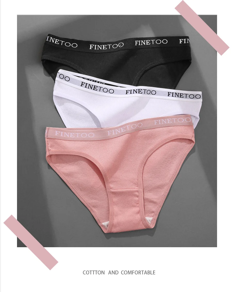 FINETOO 3Pcs/Set Women's Cotton Panties Fashion Letter Underpants Female Low-rise Briefs Underwear Sexy Ladies Lingerie M-2XL