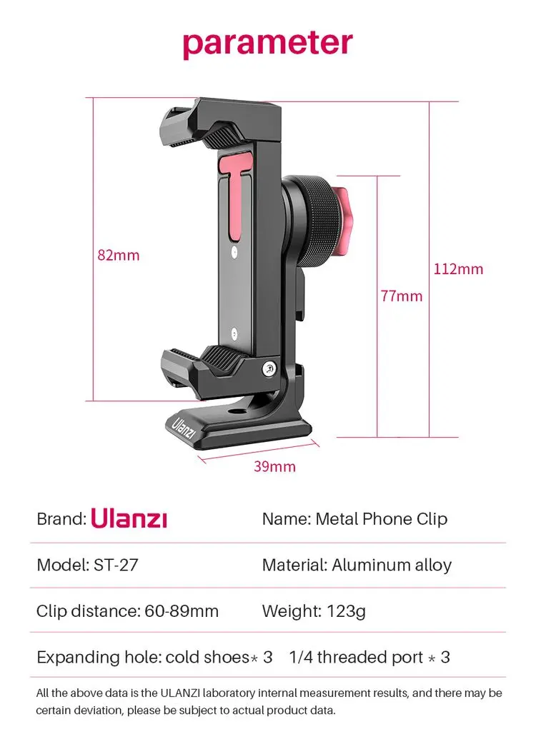 Ulanzi ST-27 Metal Vertical Shooting Phone Mount Holder Clip with Cold Shoe for Rode Wireless Go Microphone Video Light Vlog