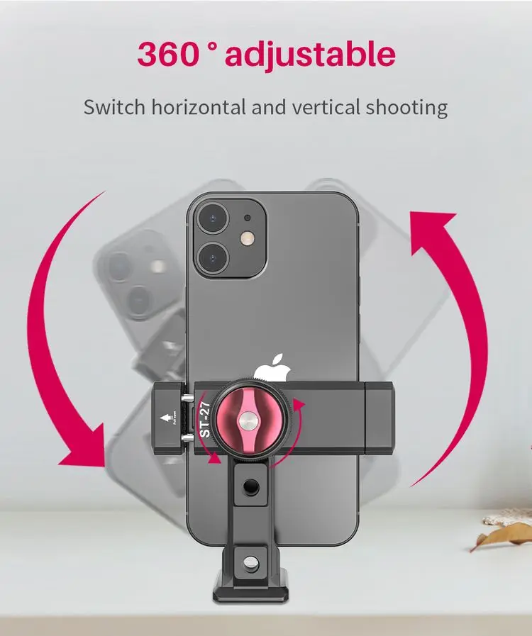 Ulanzi ST-27 Metal Vertical Shooting Phone Mount Holder Clip with Cold Shoe for Rode Wireless Go Microphone Video Light Vlog