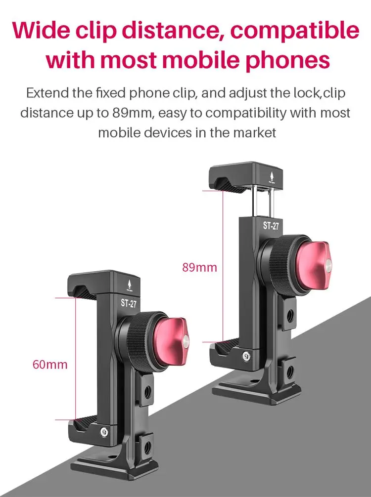 Ulanzi ST-27 Metal Vertical Shooting Phone Mount Holder Clip with Cold Shoe for Rode Wireless Go Microphone Video Light Vlog
