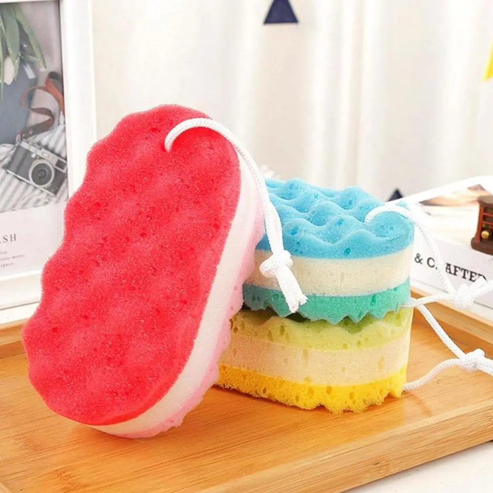 Three-layer Bath Sponge Body Brush Skin Clean Massage Cleaning Shower Brushes Kids Adults Foam Scrubbing Towel Rope Holder