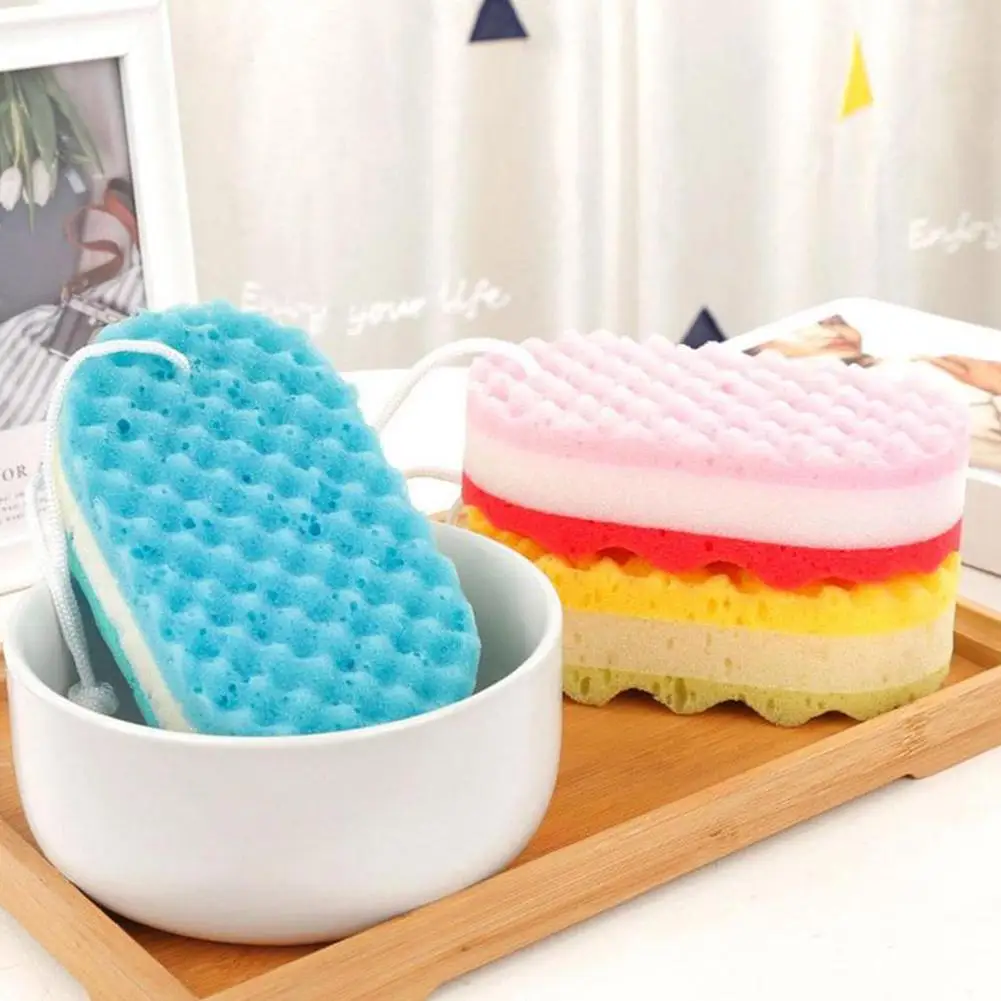 Three-layer Bath Sponge Body Brush Skin Clean Massage Cleaning Shower Brushes Kids Adults Foam Scrubbing Towel Rope Holder