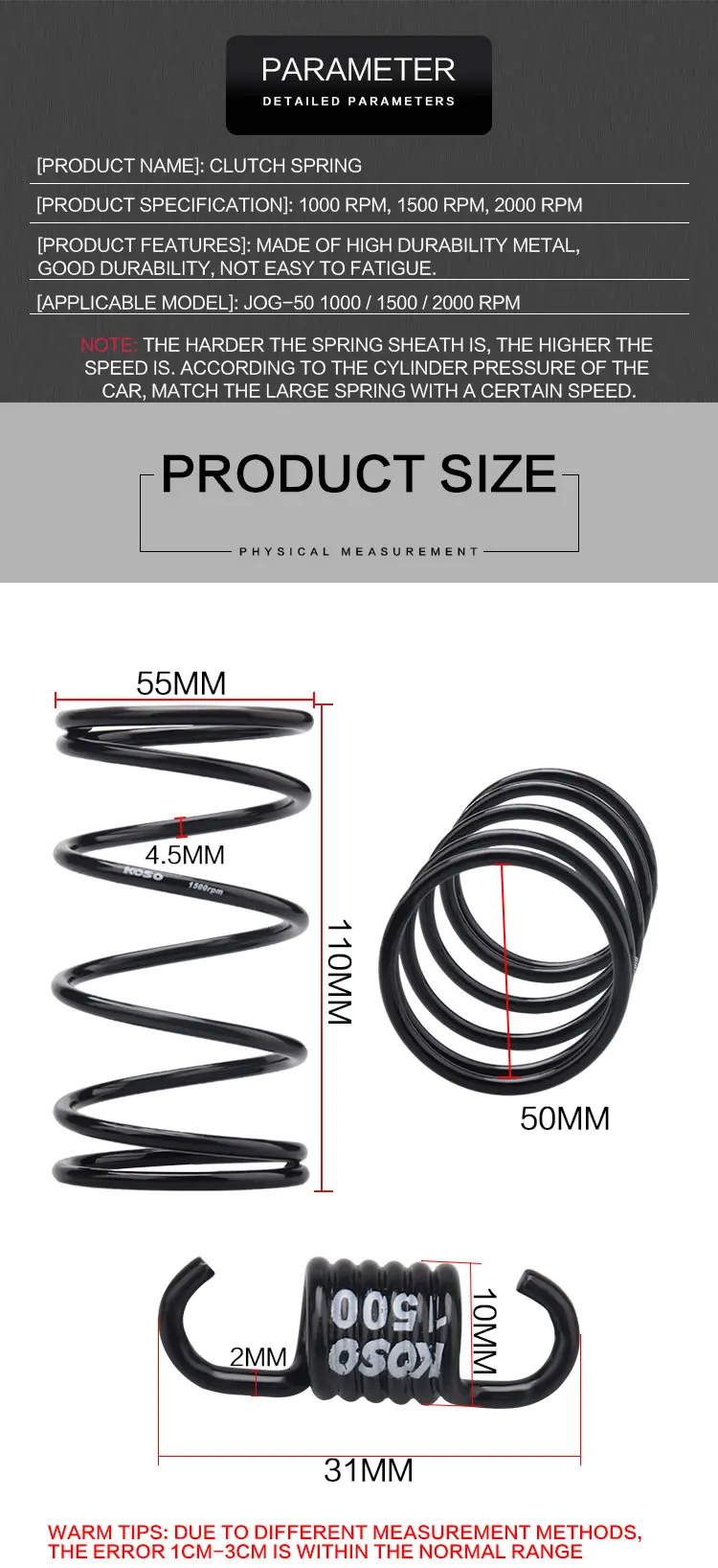 Motorcycle Torque Spring Clutch Springs 1000RPM 1500RPM 2000RPM for Yamaha Zuma BWS JOG 50cc Minarelli 1PE40QMB 1k/1.5k/2k