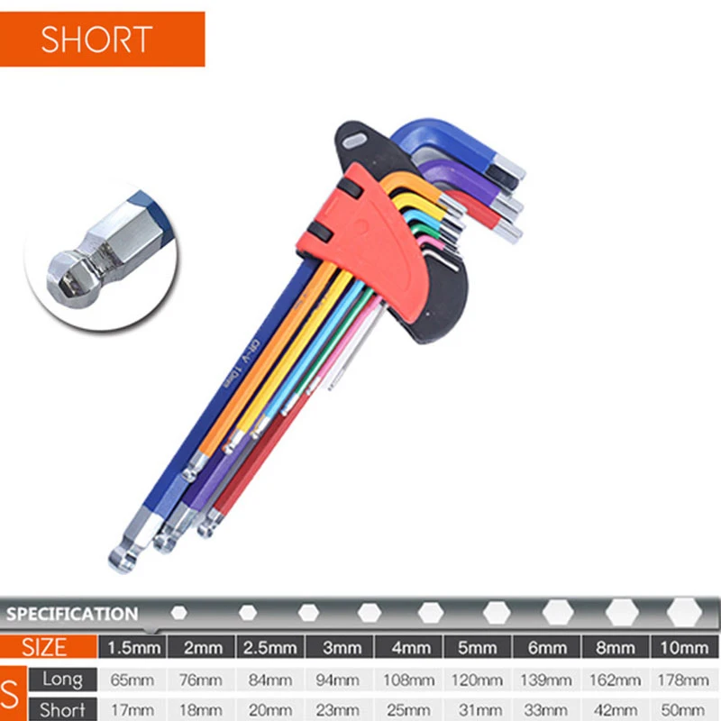 Box End Wrench Set Torx Star Key Screwdriver Ball End Allen Keys Tool L Type 9Pc 1.5mm-10mm Torque Long Metric Socket Wrench Set