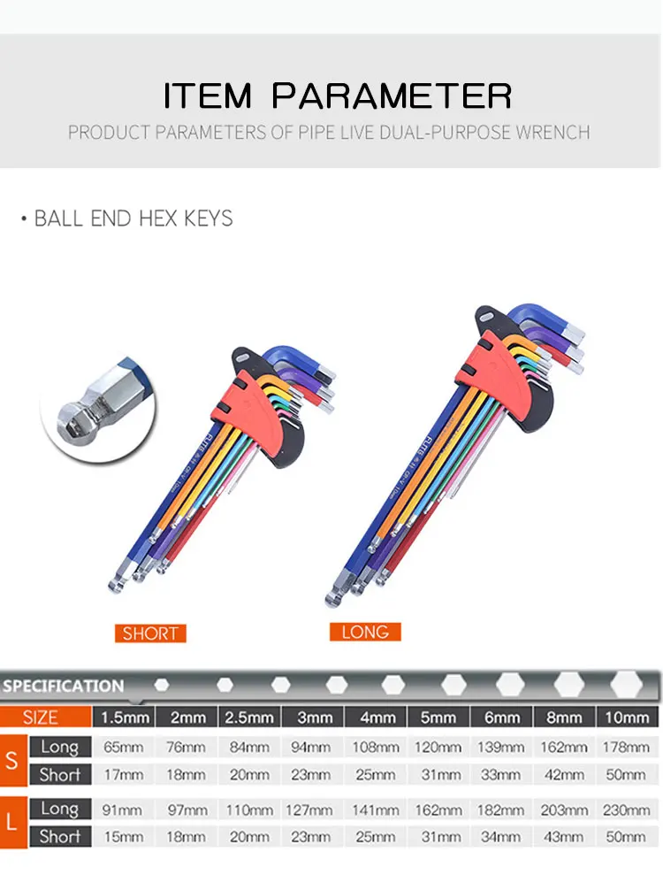 Box End Wrench Set Torx Star Key Screwdriver Ball End Allen Keys Tool L Type 9Pc 1.5mm-10mm Torque Long Metric Socket Wrench Set