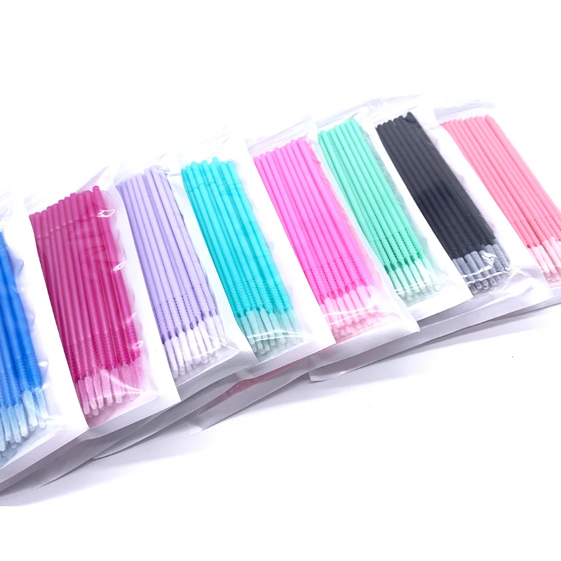 100pcs Long Head Microbrush Applicators Eyelash Extensions Eyelash Glue Cleaning Brushes Eyelash Brush