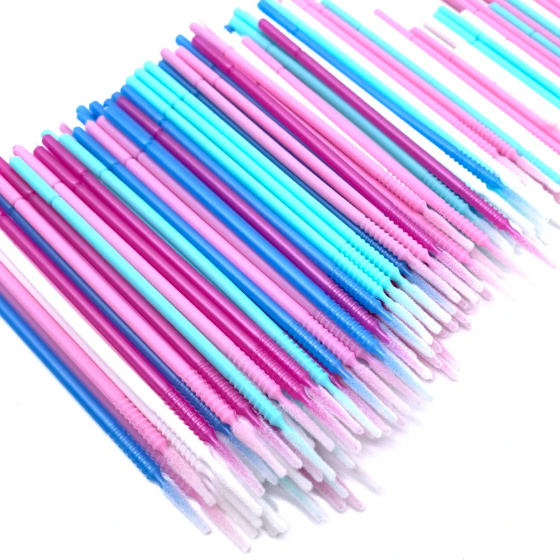 100pcs Long Head Microbrush Applicators Eyelash Extensions Eyelash Glue Cleaning Brushes Eyelash Brush