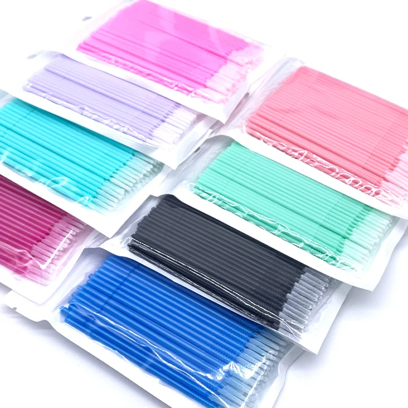 100pcs Long Head Microbrush Applicators Eyelash Extensions Eyelash Glue Cleaning Brushes Eyelash Brush