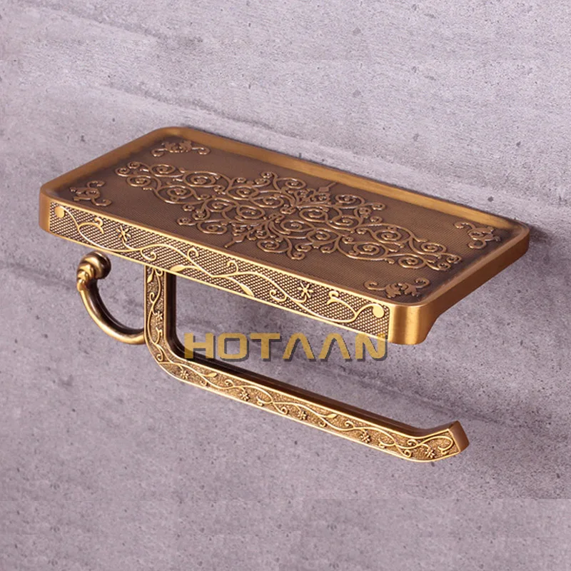 Antique Brass Toilet Paper Holder Bathroom Mobile Holder Toilet Tssue Paper Roll Holder Bathroom Storage Rack Accessory YT-1492