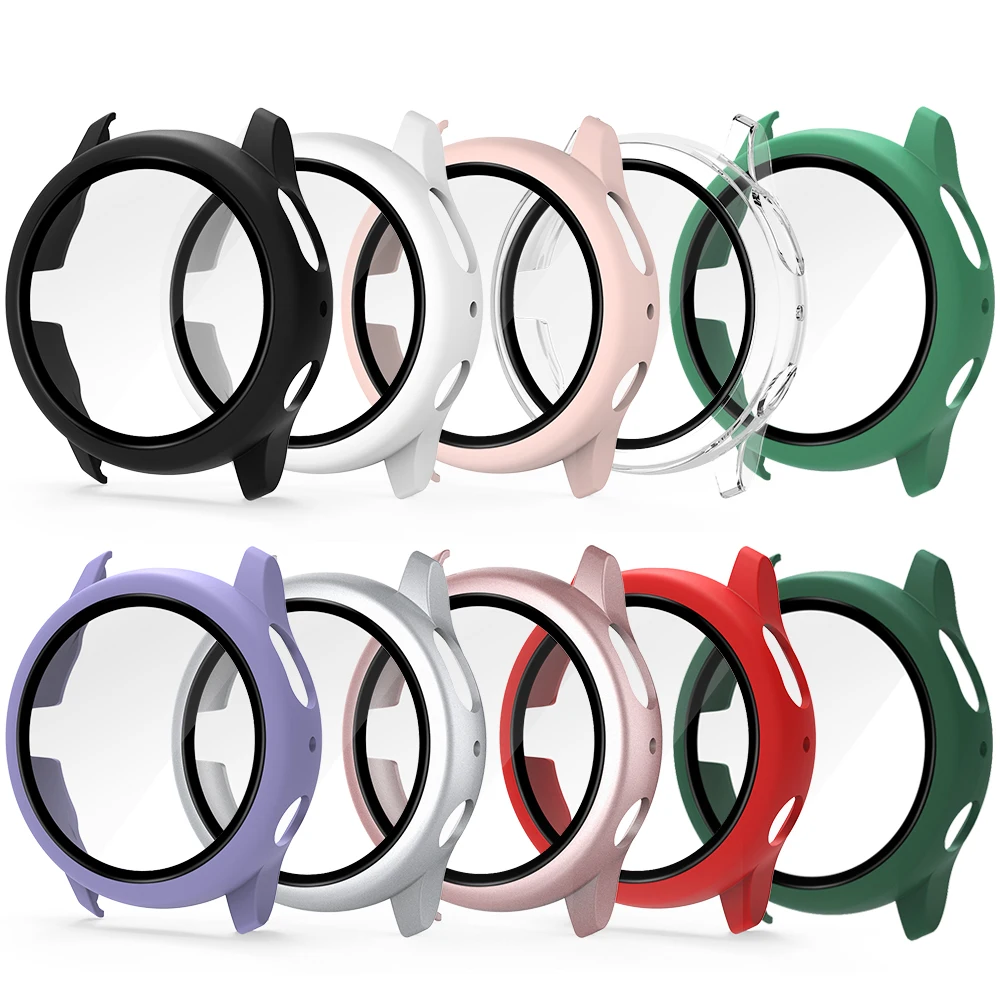 Case for Samsung Galaxy Watch Active 2 44mm 40mm Full Coverage Bumper Case with Tempered Glass Protective Cover Screen Protector